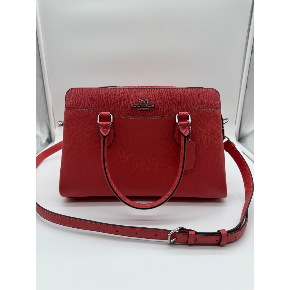 Coach Lillie Carryall Satchel Red Crossgrain Leather Handbag 91493